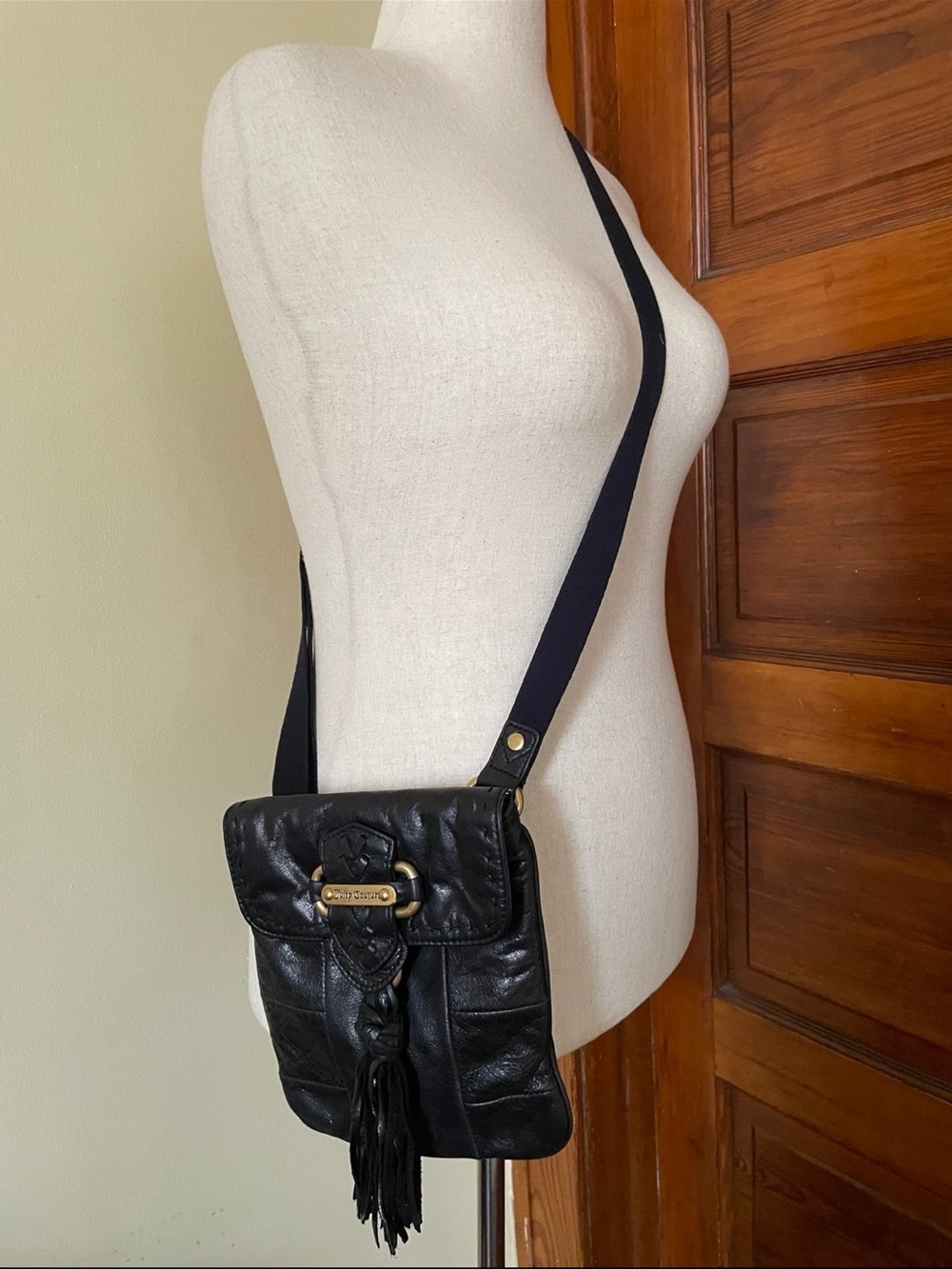 Juicy Couture Black Leather Tassel Crossbody Bag